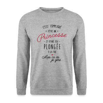 princesse et Plongée - Sweat-shirt Unisexe - gris chiné - Devant - Alina (178cm) & Michal (187cm)