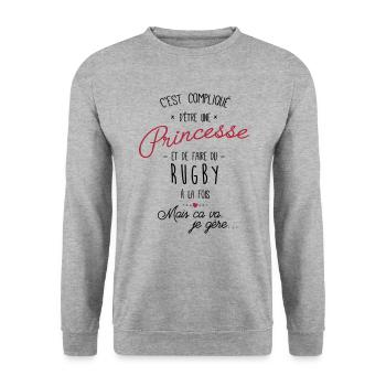 princesse et Rugby - Sweat-shirt Unisexe - gris chiné - Devant - Alina (178cm) & Michal (187cm)