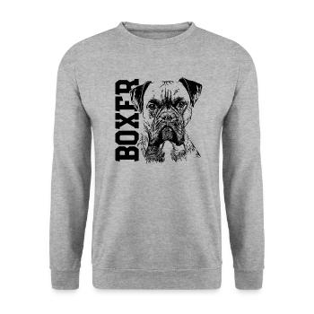 Boxer Chien Boxer Allemand - Sweat-shirt Unisexe - gris chiné - Devant - Alina (178cm) & Michal (187cm)