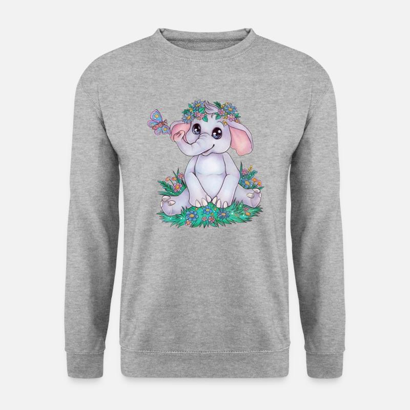 Niedlicher Baby Elefant mit Blumen Frühling Kind - Unisex Pullover - Weißgrau meliert