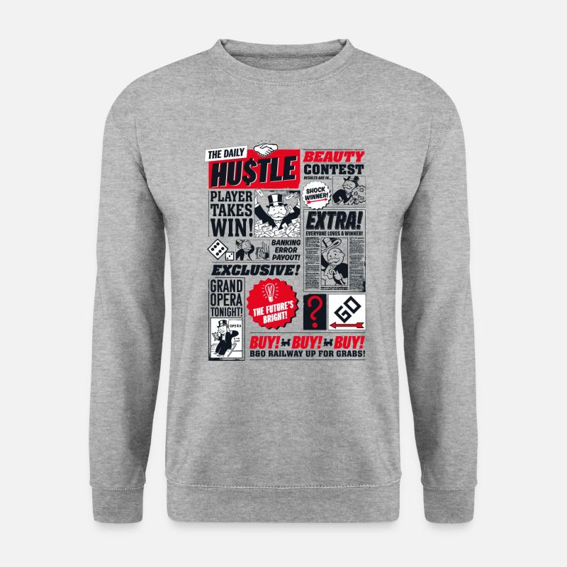 Monopoly Zeitungs Design Mit Mr. Monopoly - Unisex Pullover - Weißgrau meliert
