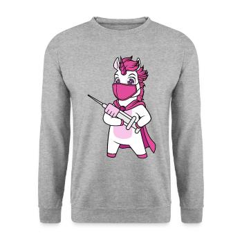 Vaccinated Vaccination Immunicorn Unicorn - Unisex Sweatshirt - salt & pepper - Front - Alina (178cm) & Michal (187cm)