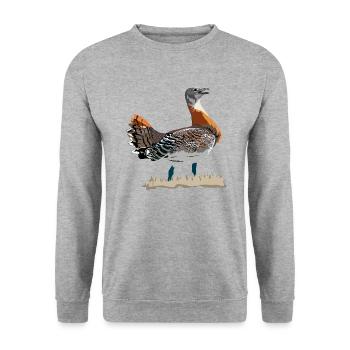 Großtrappe - Unisex Pullover - Weißgrau meliert - Vorne - Alina (178cm) & Michal (187cm)