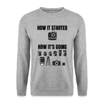 How It Started Meme Photographers Equipment Shirt - Unisex Sweatshirt - salt & pepper - Front - Alina (178cm) & Michal (187cm)
