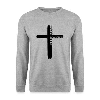Jesus Loves You Kreuz Bibel Kirche Christus Glaube - Unisex Pullover - Weißgrau meliert - Vorne - Alina (178cm) & Michal (187cm)