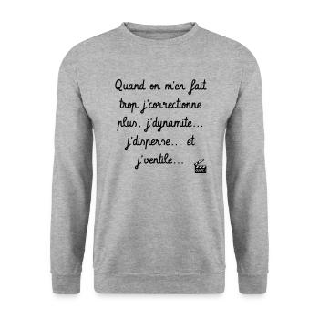 Tontons Flingueurs J'dynamite J'disperse J'ventile - Sweat-shirt Unisexe - gris chiné - Devant - Alina (178cm) & Michal (187cm)