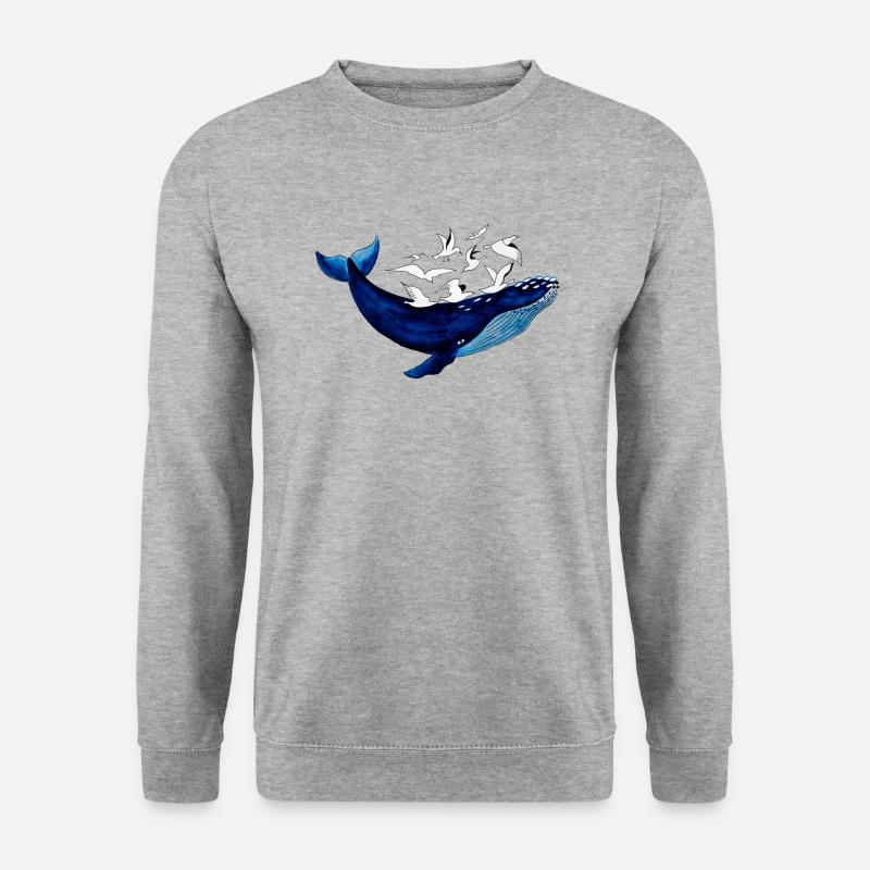 Wal und Möwen I Luft und Wasser - Unisex Pullover - Weißgrau meliert