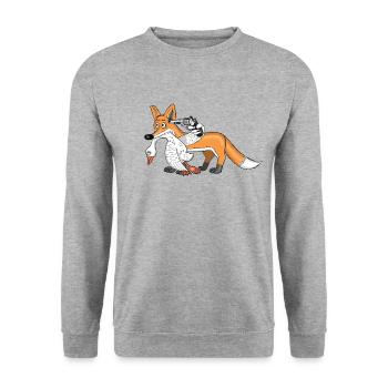 Fuchs mit Gans - Unisex Pullover - Weißgrau meliert - Vorne - Alina (178cm) & Michal (187cm)