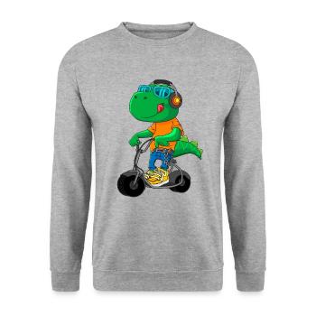 Dino Scooter Dino Liebhaber Lustige Geschenkidee - Unisex Pullover - Weißgrau meliert - Vorne - Alina (178cm) & Michal (187cm)