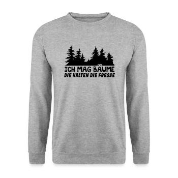 Ich Mag Bäume Die Halten Die Fresse - Unisex Pullover - Weißgrau meliert - Vorne - Alina (178cm) & Michal (187cm)