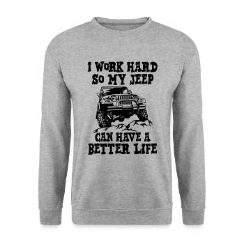 Je travaillerai si ma jeep - Sweat-shirt Unisexe - gris chiné - Devant - Alina (178cm) & Michal (187cm)