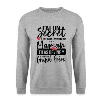 J'ai Un Secret - Devenir Grand-Frère Cadeau Humour - Sweat-shirt Unisexe - gris chiné - Devant - Alina (178cm) & Michal (187cm)