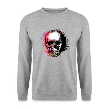 Totenkopf mit Style - Unisex Pullover - Weißgrau meliert - Vorne - Alina (178cm) & Michal (187cm)