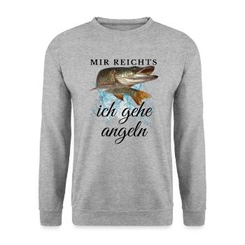 MIR REICHTS ich gehe angeln - Unisex Pullover - Weißgrau meliert - Vorne - Alina (178cm) & Michal (187cm)