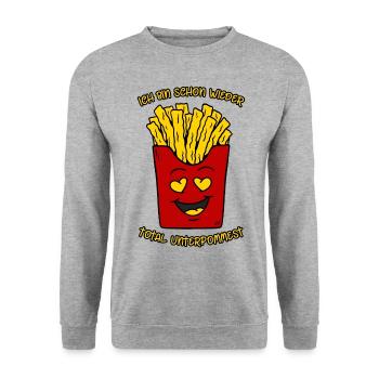 Pommes Frites / Schon wieder total unterpommest - Unisex Pullover - Weißgrau meliert - Vorne - Alina (178cm) & Michal (187cm)