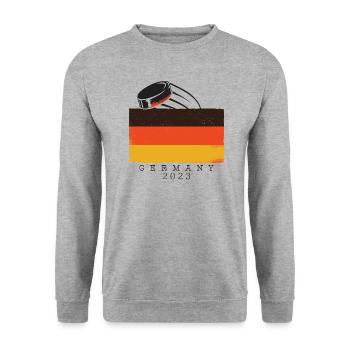 Eishockey WM 2023 Germany Deutschland Flagge - Unisex Pullover - Weißgrau meliert - Vorne - Alina (178cm) & Michal (187cm)