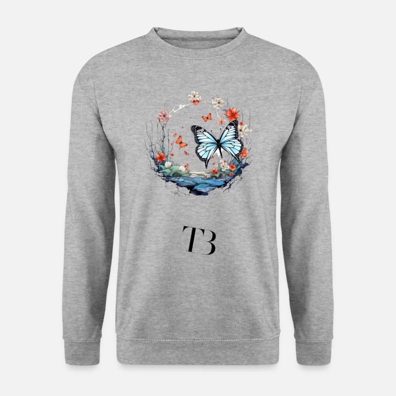 Schönes Schmetterlings Design im Blumenring - Unisex Pullover - Weißgrau meliert