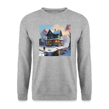 Ruhiges Winterhaus - Unisex Pullover - Weißgrau meliert - Vorne - Alina (178cm) & Michal (187cm)