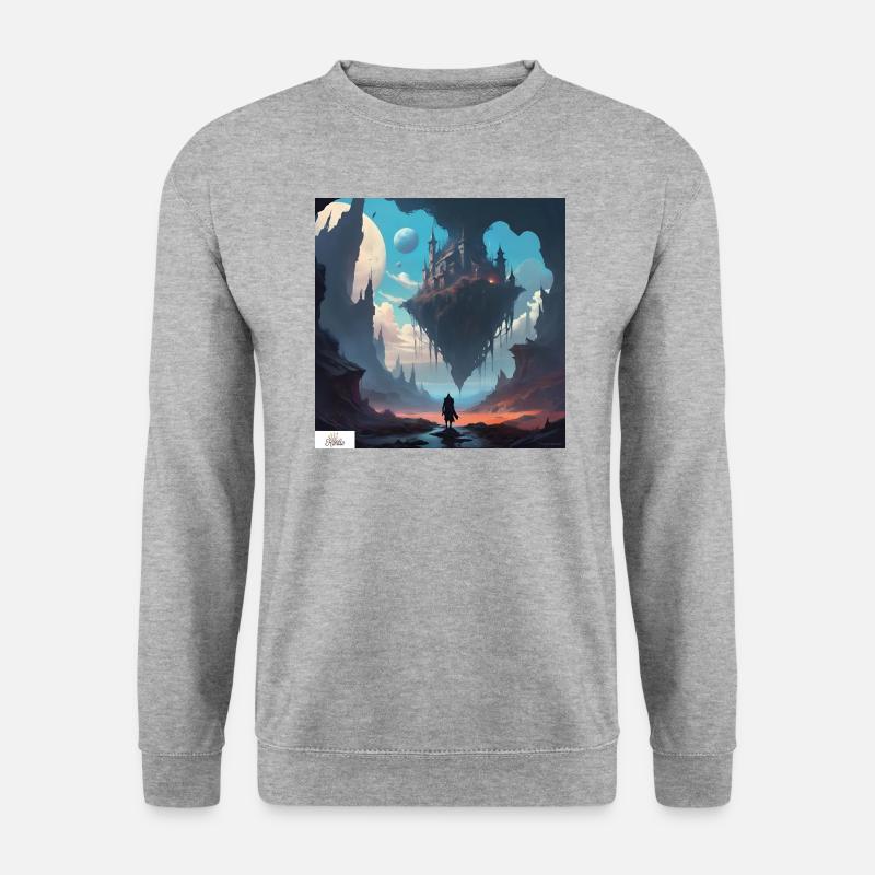 Fliegende Festung Traumlandschaft - Unisex Pullover - Weißgrau meliert