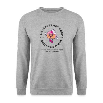 Geburtstags-Wissenschaftsfigur - Unisex Pullover - Weißgrau meliert - Vorne - Alina (178cm) & Michal (187cm)