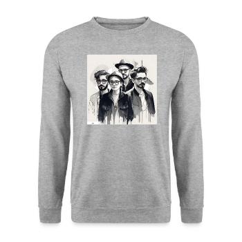 Freunde Tusche Porträt - Unisex Pullover - Weißgrau meliert - Vorne - Alina (178cm) & Michal (187cm)