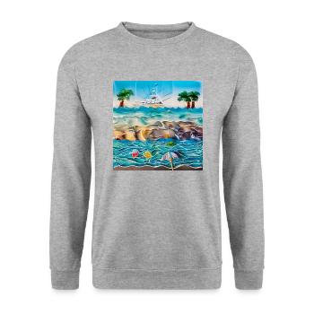 Sonniger Tag am Meer - Unisex Pullover - Weißgrau meliert - Vorne - Alina (178cm) & Michal (187cm)