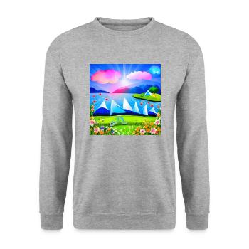 childhood with bicycle in spring sunny mountains - Unisex Sweatshirt - salt & pepper - Front - Alina (178cm) & Michal (187cm)