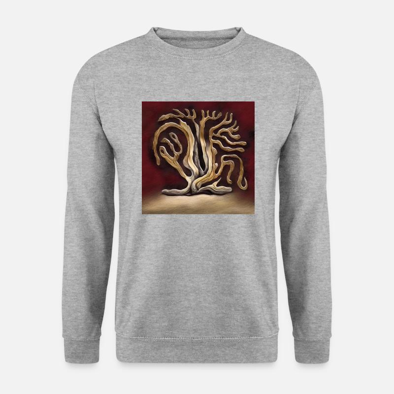 Alter Baum in Rot - Unisex Pullover - Weißgrau meliert