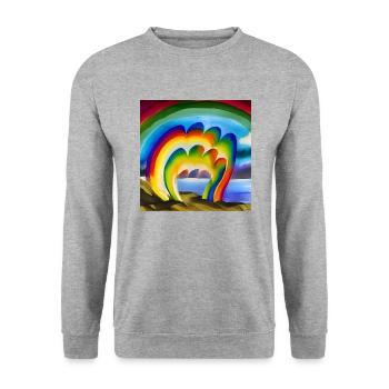 Regenbogen für Künstler mit großer Sonne über - Unisex Pullover - Weißgrau meliert - Vorne - Alina (178cm) & Michal (187cm)