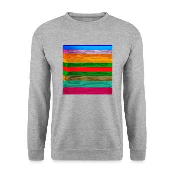 horizontale dicke Streifen in verrückten Farben - Unisex Pullover - Weißgrau meliert - Vorne - Alina (178cm) & Michal (187cm)