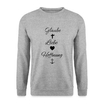 Glaube Liebe Hoffnung Geschenk für Gläubige Christ - Unisex Pullover - Weißgrau meliert - Vorne - Alina (178cm) & Michal (187cm)