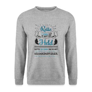 Rette 1 Leben - Krankenpfleger. Stolz auf Beruf. - Unisex Pullover - Weißgrau meliert - Vorne - Alina (178cm) & Michal (187cm)