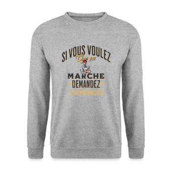 Homme t-shirt mécanicien automobile garagiste - Sweat-shirt Unisexe - gris chiné - Devant - Alina (178cm) & Michal (187cm)