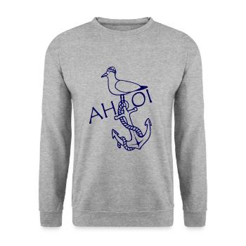 Ahoi Anker Seemöwe maritim - Unisex Pullover - Weißgrau meliert - Vorne - Alina (178cm) & Michal (187cm)