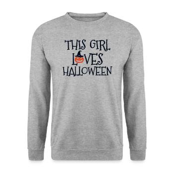 THIS GIRL LOVES HALLOWEEN - Unisex Pullover - Weißgrau meliert - Vorne - Alina (178cm) & Michal (187cm)