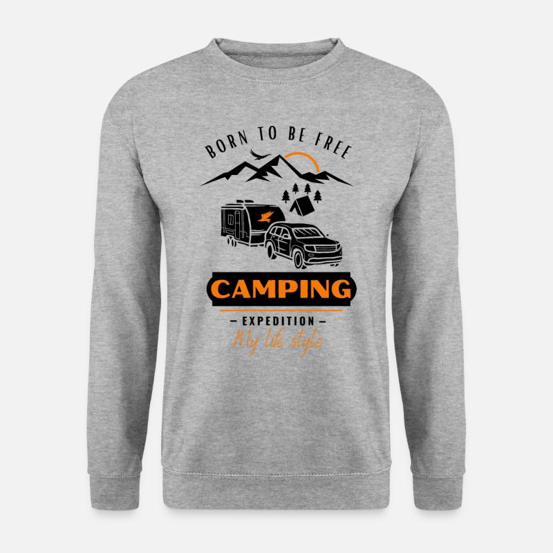 Camping-Wohnwagen, Camping Freunde born to be free - Unisex Pullover - Weißgrau meliert