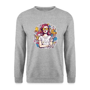 Frau - Unisex Pullover - Weißgrau meliert - Vorne - Alina (178cm) & Michal (187cm)