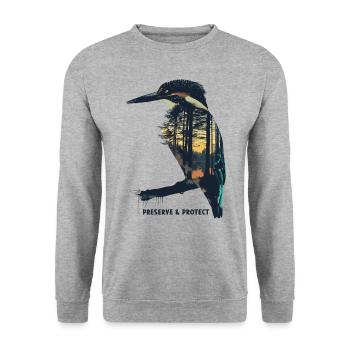 Preserve & Protect Kingfisher Bird - Unisex Sweatshirt - salt & pepper - Front - Alina (178cm) & Michal (187cm)