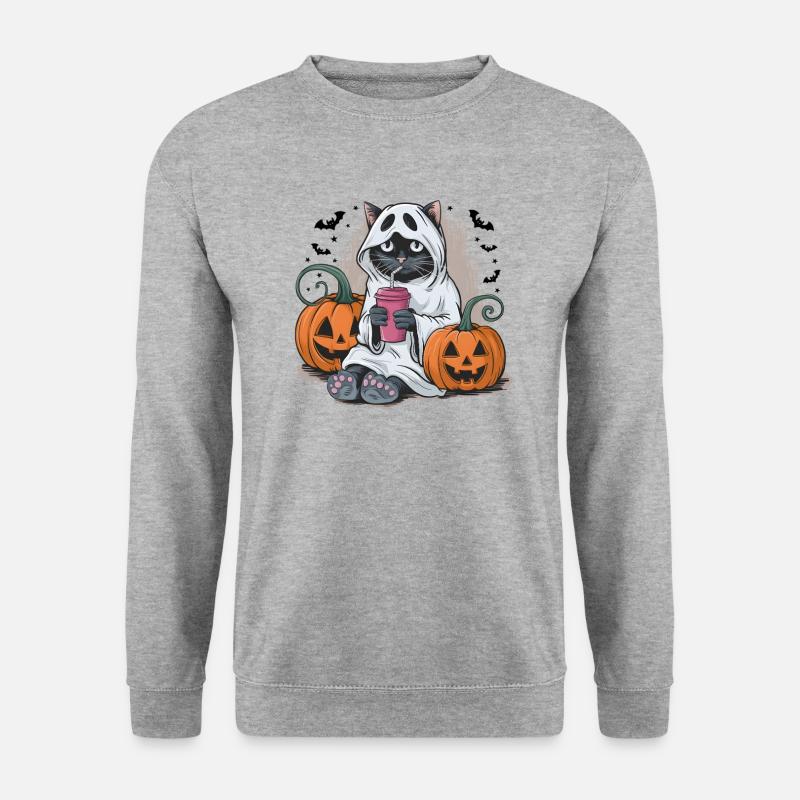 Halloween Ghost Cat Pumpkin Design - Unisex Sweatshirt - salt & pepper