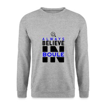 Believe in Boule Boccia Verein Renter Sport - Unisex Pullover - Weißgrau meliert - Vorne - Alina (178cm) & Michal (187cm)