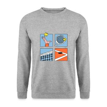 Tennis Player Gift Tennis Racket Drawing - Unisex Sweatshirt - salt & pepper - Front - Alina (178cm) & Michal (187cm)