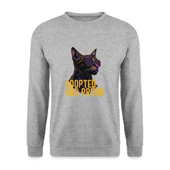 Bunte Neon-Adoptivkatze - Unisex Pullover - Weißgrau meliert - Vorne - Alina (178cm) & Michal (187cm)