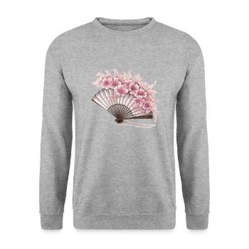 Geblümter japanischer Fächer - Unisex Pullover - Weißgrau meliert - Vorne - Alina (178cm) & Michal (187cm)