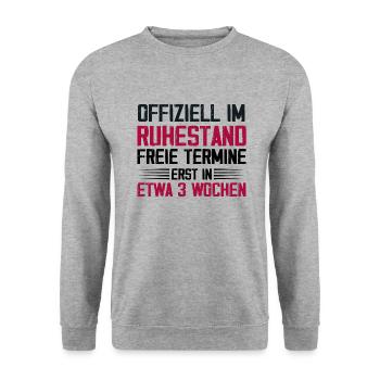 Offiziell Im Ruhestand - Unisex Pullover - Weißgrau meliert - Vorne - Alina (178cm) & Michal (187cm)