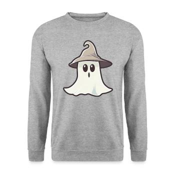 Funny Ghost Wearing Witch Hat Halloween - Unisex Sweatshirt - salt & pepper - Front - Alina (178cm) & Michal (187cm)