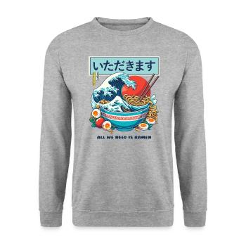 Ramen Kanagawa Köstlich - Unisex Pullover - Weißgrau meliert - Vorne - Alina (178cm) & Michal (187cm)
