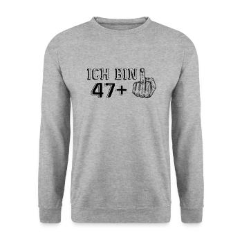Drôle de cadeau d’anniversaire J’ai 47 ans Plus 1 - Sweat-shirt Unisexe - gris chiné - Devant - Alina (178cm) & Michal (187cm)