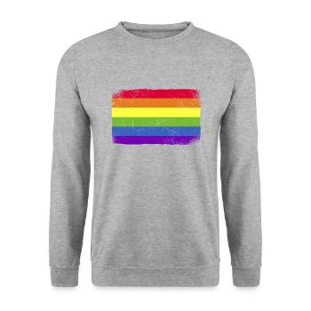 LGBTQ CSD Regenbogen Flagge Bunt - Unisex Pullover - Weißgrau meliert - Vorne - Alina (178cm) & Michal (187cm)