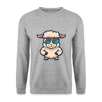 Schaf Cool Comic - Unisex Pullover - Weißgrau meliert - Vorne - Alina (178cm) & Michal (187cm)