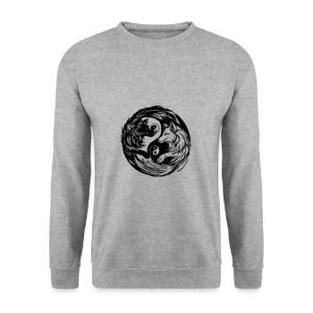 Yin Yang Wölfe - Harmonie und Balance Niedlicher Wolf - Unisex Pullover - Weißgrau meliert - Vorne - Alina (178cm) & Michal (187cm)